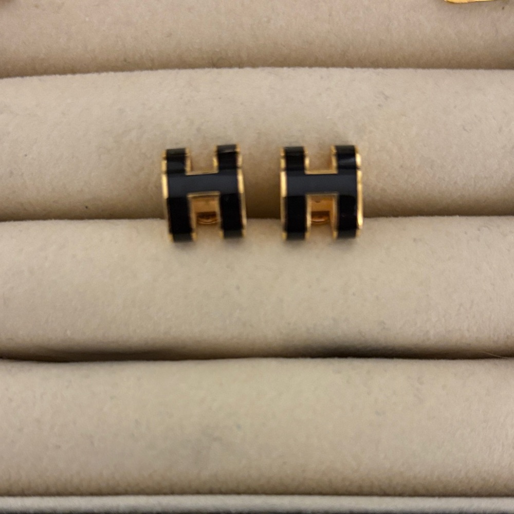 Hermes Gold and Black Earrings
